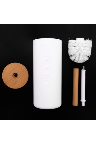 Bambu Zemin Ayaklı Tuvalet Fırçası Seti Taban Banyo Tuvalet Fırçası Beyaz