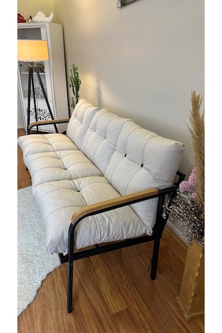 Modern Style Home Modern Avcılar Balkon, Bahçe, Cafe - Metal Kanepe Koltuk Takımı 3 Lü Krem Modernk039 Krem