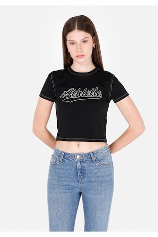 Colin's Colins Slim Fit Yuvarlak Yaka Baskılı Kadın Siyah Kısa Kol Tişört Cl1073151 Q1.v2 Blk