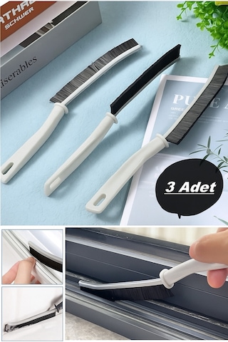 İndecor Houseware 3 Adet Çok Amaçlı Multi İnce Temizlik Fırçası Derz Arası Banyo Mutfak Lavabo Temizleme Fırçası Beyaz