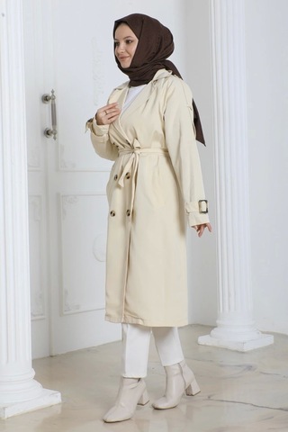 Kadın Trençkot Kuşaklı / M0109 - Krem Krem