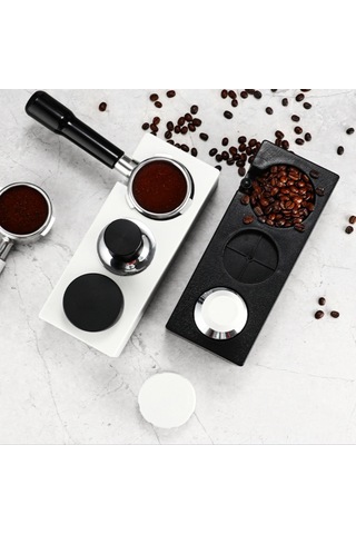 Ximistore9 Kahve Abs 3-1 Depolama Ve Presleme Tabanı, 51/53/58mm Evrensel, Dikey Ayar, Siyah Plastik, Kaymazsız Taban Siyah