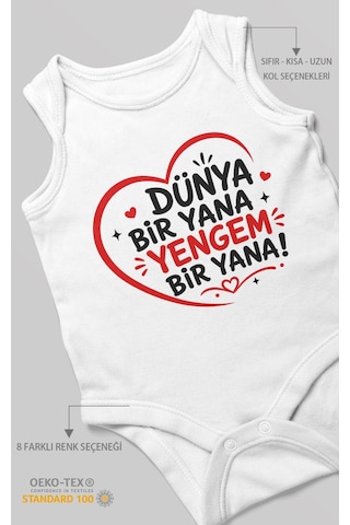 Morivokids Dünya Bir Yana Yengem Bir Yana Sıfır Kol Bebek Zıbını %100 Pamuk Beyaz
