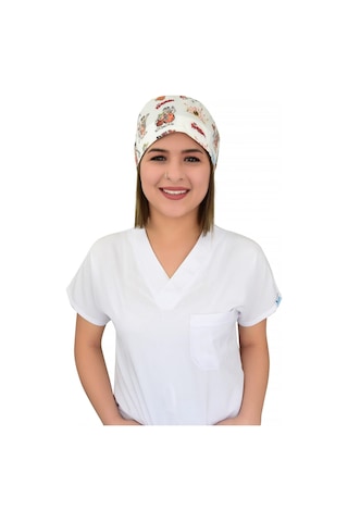 Unisex Taş Devri Desenli Doktor Hemşire Cerrahi Hastane Aşçı Bonesi Beyaz Beyaz
