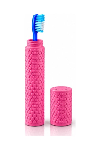 Taşınabilir Seyahat Tipi Geçmeli Kapak Diş Fırçası Saklama Kabı - Hijyenik Koruma Kutusu - Pembe Diğer