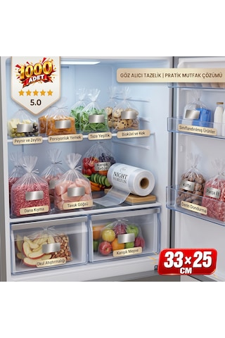 Eua 1000 Adet Rulo Buzdolabı Poşeti 33x25 Cm - Dayanıklı Şeffaf Buzluk Ve Gıda Saklama Poşeti