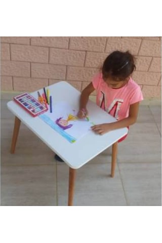 Depolife Ilk Ofisim Çocuk Ders Çalışma Masası Ahşap Konik Ayaklı