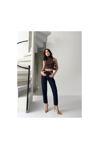 Kene Jeans Kadın Lacivert Ön Pensli Mom Jeans Lacivert