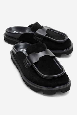 Luvi Shoes Vela Siyah Süet Hakiki Deri Kadın Terlik