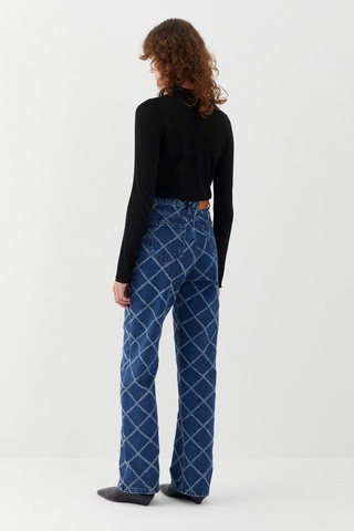 Baklava Desen Jean Pantolon Mavi Mavi