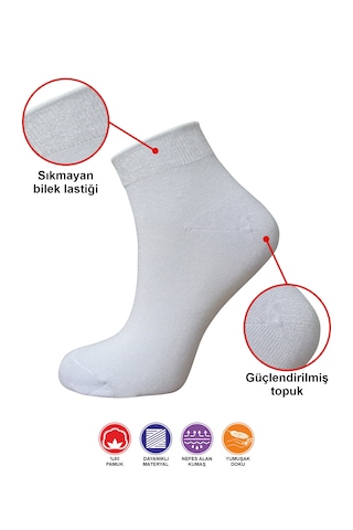 10 Çift Yazlık Terletmez Desensiz Düz Sade Kadın Patik Pamuk Beya Beyaz