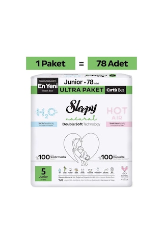 Sleepy Natural Double Soft Ultra Paket Bebek Bezi 5 Numara Junior 78 Adet