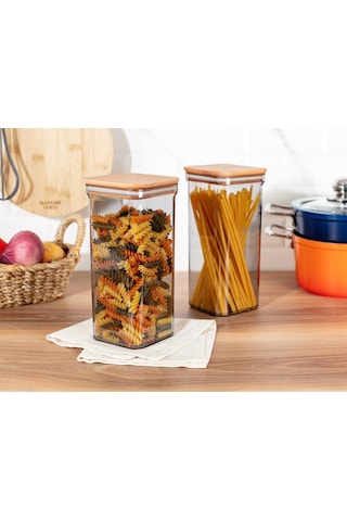 Madame Coco Kaviera 1500ml Ahşap Kapaklı Saklama Kabı 2'li 1ksakl04321500ml-füme Çok Renkli
