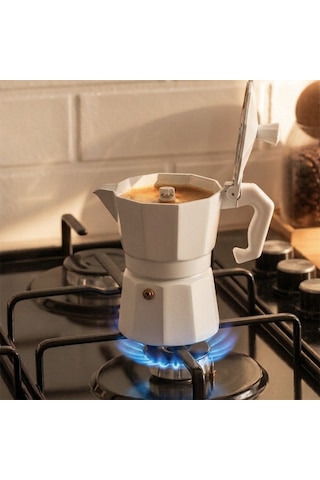 Porsima Mnb05742-1 Ocaküstü Moka Pot 3 Fincanlık Alüminyum Kahve Espresso Cezvesi Beyaz 150ml