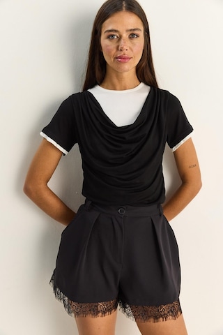 Shade Kadın Çift Kat Görünümlü Degaje Yaka Kısa Kol T-shirt 6140 60286132 - Siyah
