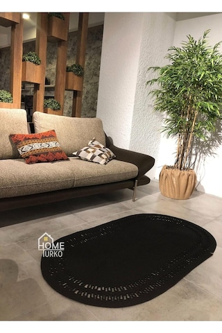 Home Turko Hasır, Kilim, Paspas, Jüt Yolluk, Siyah Desenli, Kolidor, Balkon, Mutfak, Halısı, Dekoratif Paspas 60 X 9 Diğer