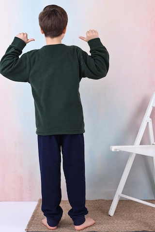 Yeni Sezon Sonbahar/kış Erkek Çocuk Skate Desenli Polar Pijama Takımı 4515 Haki Yeşili