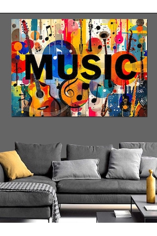 Renkli Yazı Tipi Müzik Posteri Dekoratif Kanvas - Mdf Ahşap Tablo
