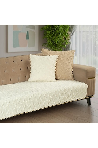 Latuda Home Ponela Bohem Ponponlu Koltuk Örtüsü 90x200 Cm Sadece Oturma Alanı 1 Adet - Ekru Diğer