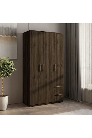 Merlin 3 Kapaklı, Çekmeceli, Raflı Gardırop, Yatak Odası Dolap, Elbise Dolabı İstanbul Ceviz - 172 Cm / İstanbul Ceviz