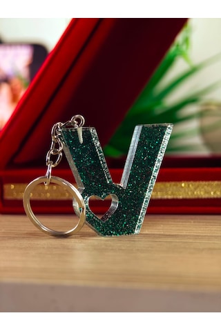 Harfli Anahtarlık Epoksi Kişiye Özel Yapım El Yapımı Harf Anahtarlık Kalp Model Özel Tasarım Hediyelik Ürün Kalp Desenli Simli Anahtarlık Beyaz - Mavi