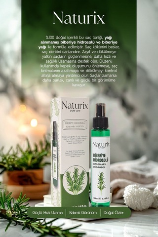 Naturix Doğal Dökülme Karşıtı ve Saç Uzamasını Destekleyici Biberiye Suyu 100 ML