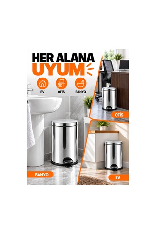 16 Litre Pedallı Metal Çöp Kovası Kapaklı Mutfak Ve Ofis Çöp Kovası