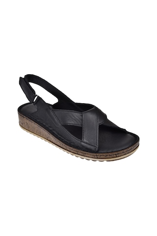 Castle Black Hakiki Deri Comfort Kadın Sandalet Cb-22354 Siyah