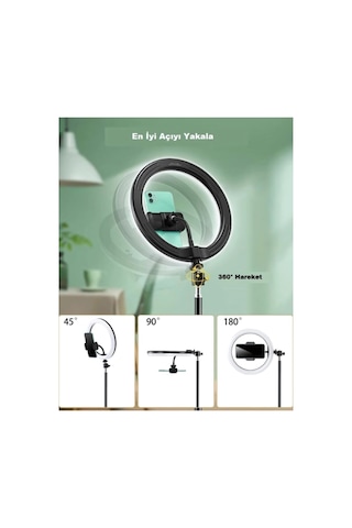 10"inç Ring Light Youtuber Tiktok Çekim Işıklı Telefon Tutucu Influencer Makyaj Işığı 2.10 M Beyaz