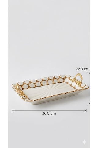 Dikdörtgen Beyaz-gold Sunum Tepsisi 36x22 Cm Çok Renkli