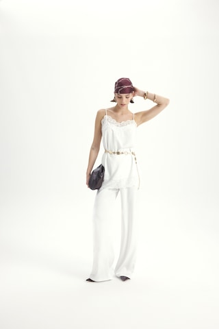 Mai Collection Mai Studios Co. Maris Dantel Detay Beyaz Saten Pantolon Takım Beyaz