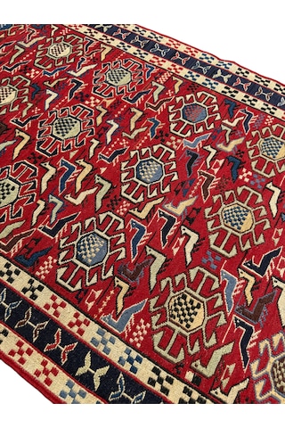 El Dokuma Sıfır İran Kilimi 77x190 Kırmızı Şahseven Yolluk