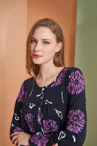 Pjs 27166 Kadın Uzun Kol Gecelik Lacivert