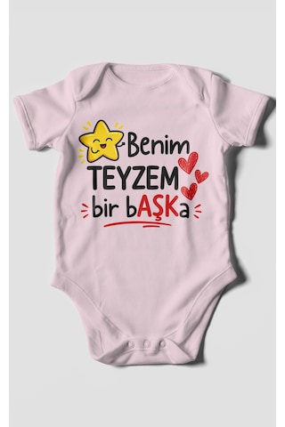 Morivokids Benim Teyzem Bir Başka Kısa Kollu Bebek Body %100 Pamuk Bebe Pembe