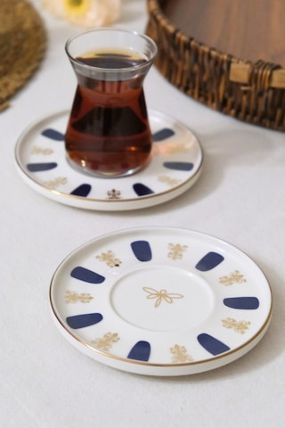 Tabak Evi Porselen Acem Zade Lacivert Çay Tabağı 12,5cm 2 Li Çok Renkli
