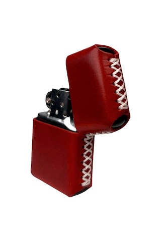 Handmade El Yapımı Hakiki Deri Zippo Modeli Çakmak Kırmızı