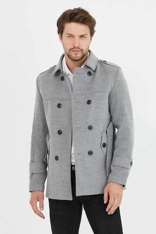 Mero Life Erkek Açık Gri Kemerli Kaşe Kaban Trenç Model Açık Gri