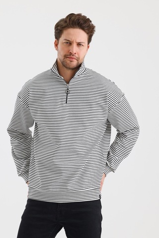 Alexander Gardi Alexandergardı Çizgili Dik Yaka Fermuarlı Comfort Kalıp Sweatshırt Unı-00247 001