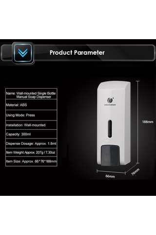 Vkemall Duvar Montajlı 300ml El Sabunu Dağıtıcı - Tek Başlı Basma Tipi - Banyo/hotel Abs Sabun Kutusu - Beyaz Diğer