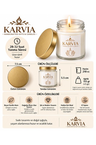 Karvia Kokulu 210 Cc Cam Kavanoz Mum - El Yapımı 001 - Beyaz