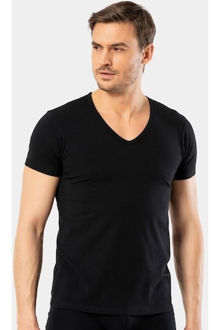 Cacharel Erkek Derin V Yaka Likralı T-shirt 1306/siyah 001