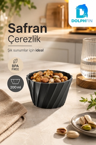 Safran Çerezlik 200 Ml Bpa Free Siyah Dekoratif Sunum Kasesi