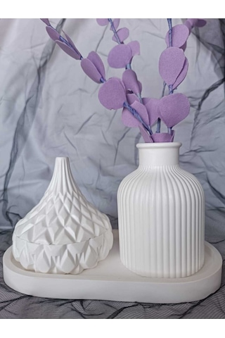 Bernami Vazo Pinterest Dayanıklı Ve Şık 3'lü Taş Tozu Obje Seti Diğer