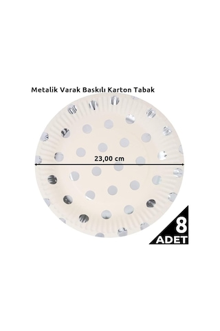 Süsle Bebek Ve Parti Varak Baskılı, Gümüş Puanlı Karton Tabak, 23 Cm - 8 Adet Genel