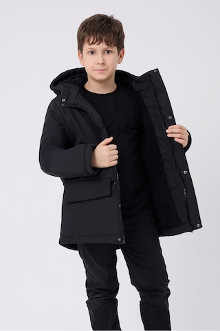 Kız Çocuk Siyah İçi Kürklü Su Ve Rüzgar Geçirmez Kapüşonlu 3 Cep Kışlık Mont & Kaban & Parka Siyah