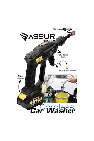 Assur Plus 21V Kömürsüz Motor Yüksek Basınçlı Akülü Oto Araba Yıkama Makinesi Şarjlı - 2856