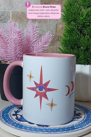 Tek Göz Manifest Tasarım Pembe Porselen Kupa Bardak Pembe