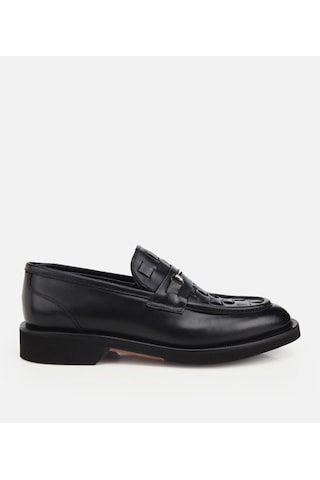 Hotiç Erkek Deri Siyah Örme Metal Detaylı Klasik Loafer