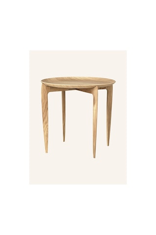 Katlanabilir Yuvarlak Lake Meşe Yan Sehpa 42 Cm Modern Tasarım Kahverengi