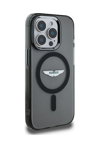 Apple Uyumlu iPhone 15 Pro Max Kılıf Aston Martin Lisanslı Magsafe Baskı Logolu Metal Düğmeli Kapak Siyah